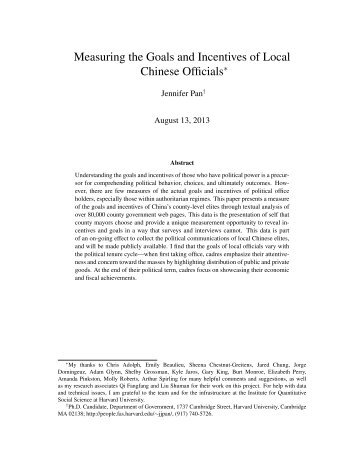 Measuring the Goals and Incentives of Local Chinese Officials