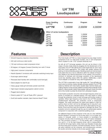 Specifications LHTM7M Loudspeaker - Crest Audio