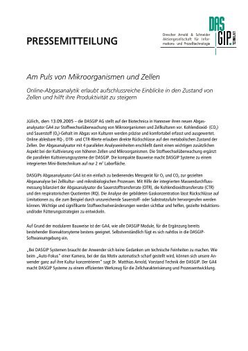 Am Puls von Mikroorganismen und Zellen - DASGIP