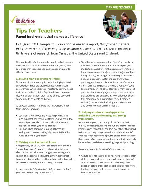 Tips for Teachers - People for Education