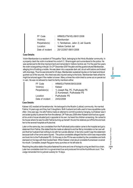 FF Code : HRMEUTNKK08 Annual Report on Torture 2008 Vol People's watch