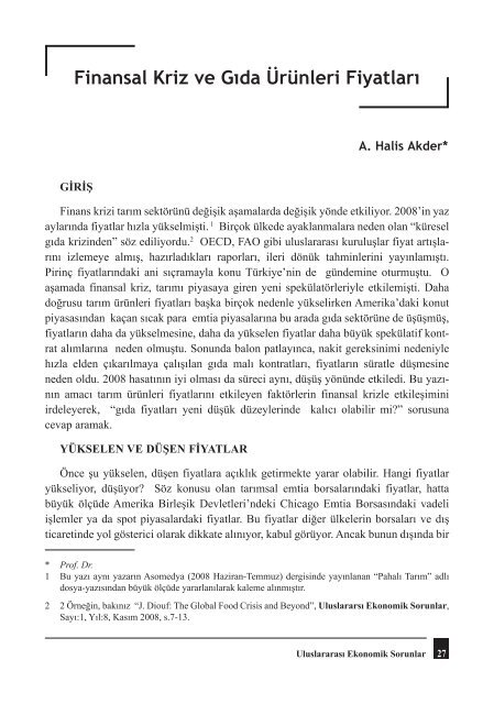 Finansal Kriz ve G?da,