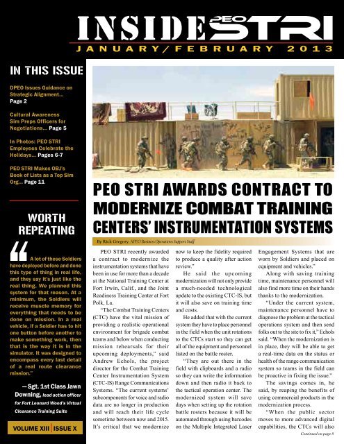 InsideSTRI Jan-March 2013 - PEO STRI - U.S. Army