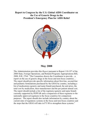 Report to Congress by the U.S. Global AIDS Coordinator ... - PEPFAR