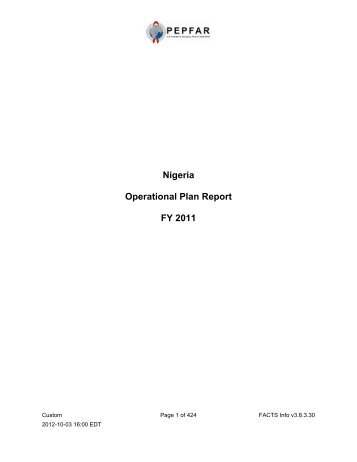 Nigeria Operational Plan Report FY 2011 - Pepfar