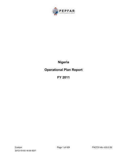 Nigeria Operational Plan Report FY 2011 - Pepfar