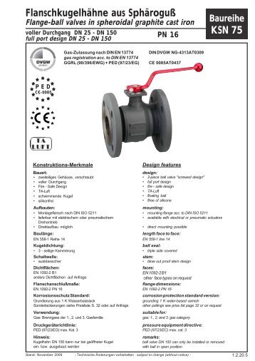 Datenblatt Flanschkugelhahn KSN 75