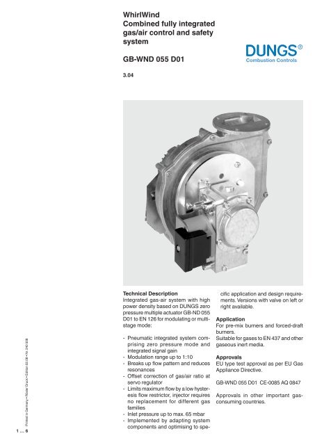 WhirlWind Combined fully integrated gas/air control and safety ...