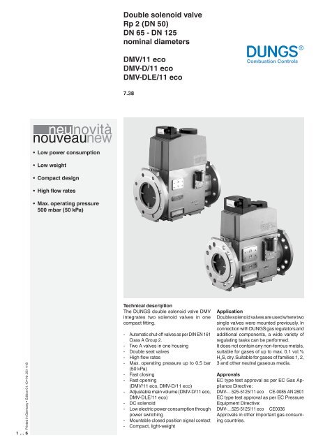 Double solenoid valve Rp 2 (DN 50) DN 65 - DN 125 nominal ...