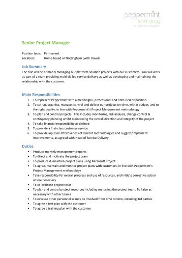 Senior Project Manager - Peppermint Technology