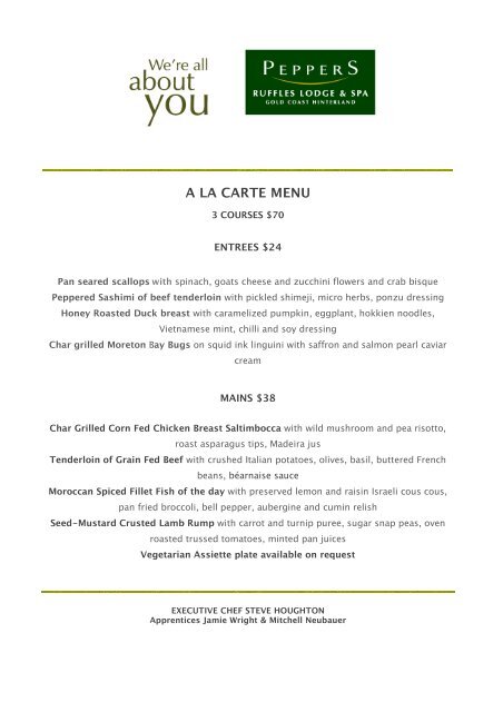 A La Carte Menu Peppers