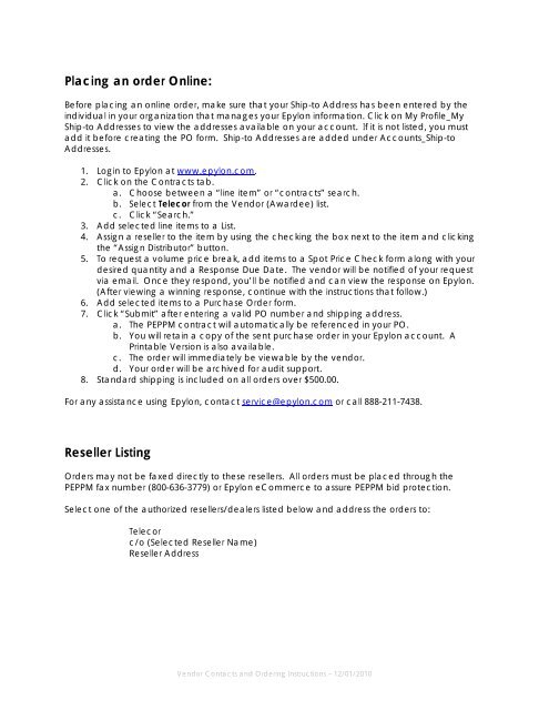 Vendor Contacts and Ordering Instructions - Peppm
