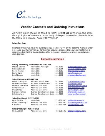 Vendor Contacts and Ordering Instructions - Peppm