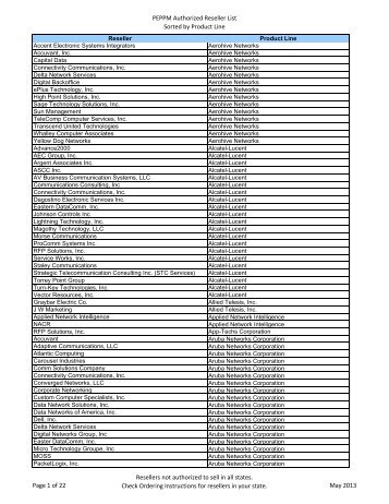 PEPPM Authorized Reseller List - Sorted by Product Line