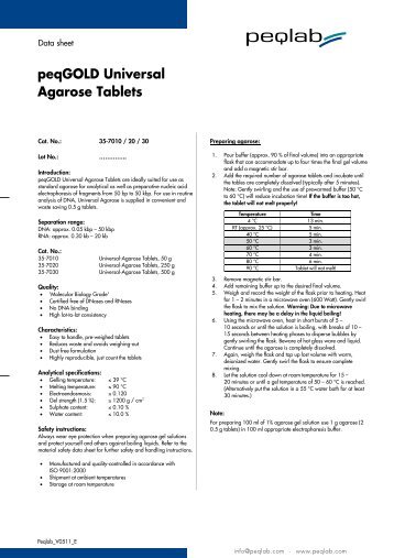 peqGOLD Universal Agarose Tablets