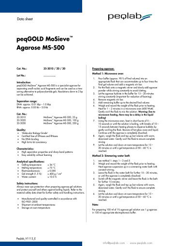 peqGOLD MoSieveâ¢ Agarose MS-500 - Peqlab