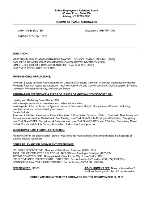 Mary Jane Bolter - NYS Public Employment Relations Board (PERB ...