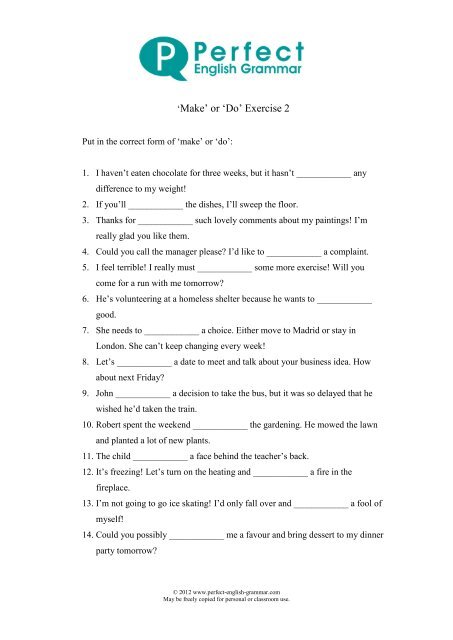 To Download This Exercise In Pdf Perfect English Grammar