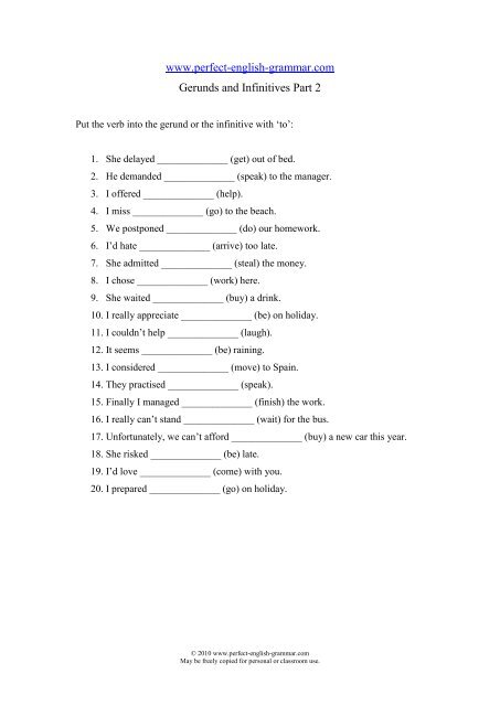 Gerunds And Infinitives 2 Perfect English Grammar