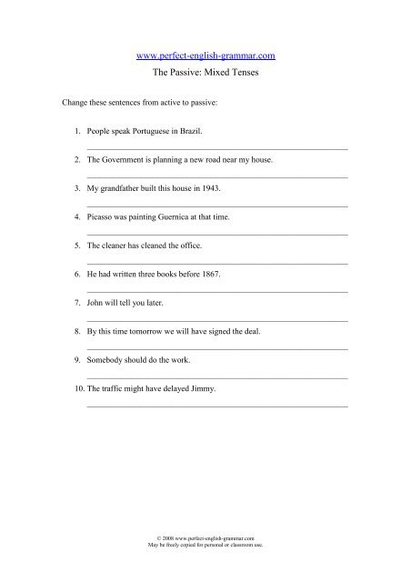 Www Perfect English Grammar Com The Passive Mixed Tenses