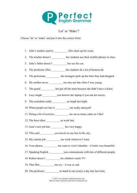 to download this exercise in PDF - Perfect English Grammar