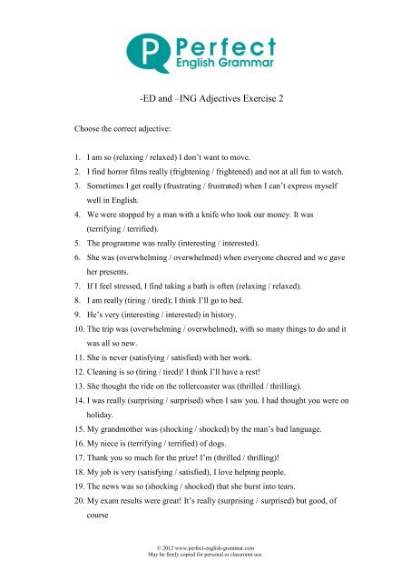  ED And ING Adjectives Exercise 2 Perfect English Grammar