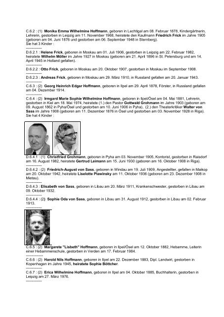 Nachfahren-Liste von Hoffmann Georg Conrad