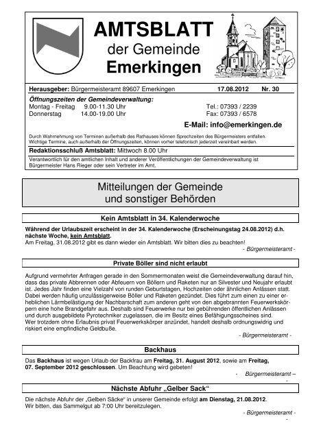 AMTSBLATT - Gemeinde Emerkingen