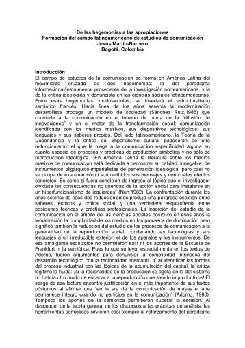 De las hegemonÃ­as a las apropiaciones - Facultad de Periodismo y ...