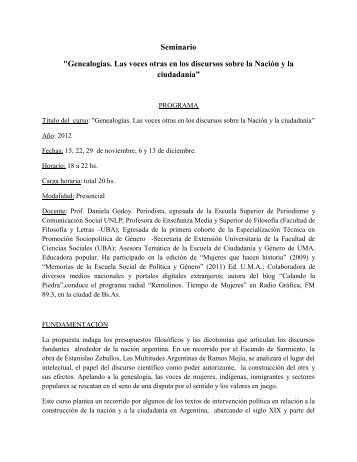 Seminario "GenealogÃ­as. Las voces otras en los discursos sobre la ...