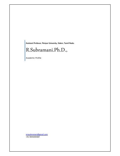 R.Subramani.Ph.D., - Periyar University