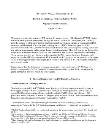 REPORT ON EXTERNAL IMF TRAINING DURING FY2011