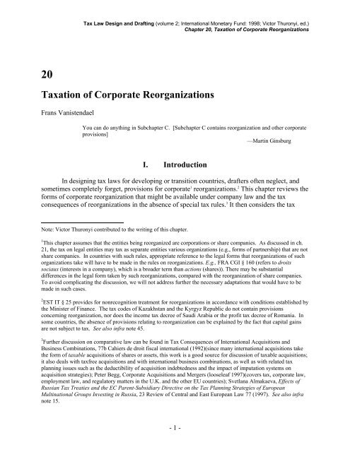 Chapter 20: Taxation of Corporate Reorganizations - IMF