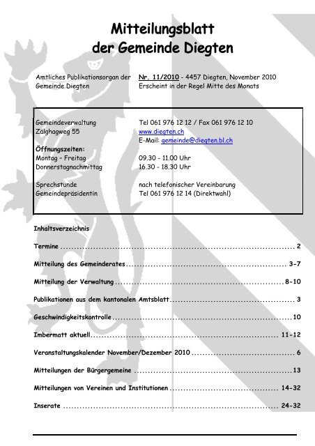 Abwart/in Gemeindeliegenschaften (Pensum ... - Gemeinde Diegten