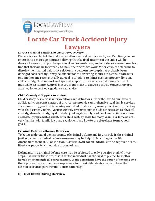 Locate Car Truck Accident Injury Lawyers