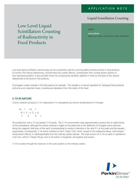 Low Level Liquid Scintillation Counting of Radioactivity - PerkinElmer