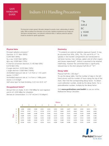 Indium-111 Handling Precautions - PerkinElmer