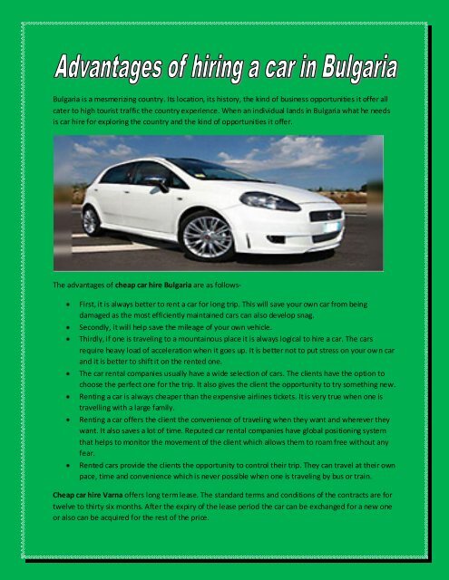 Advantages of hiring a car in Bulgaria