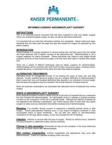 Abdominoplasty Consent Form