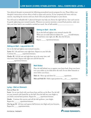 low back (core) stabilization â ball exercises level i - permanente.net