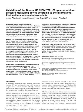 Validation of the Omron M6 (HEM-7001-E) upper-arm blood ...