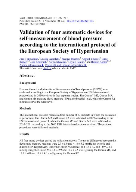 Validation of four automatic devices for self-measurement of blood ...