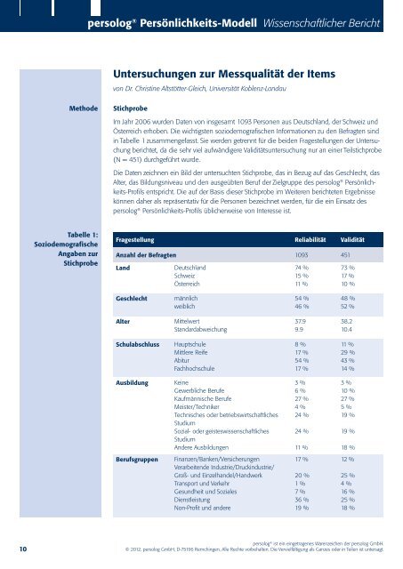 ReliabilitÃ¤t und ValiditÃ¤t - Persolog GmbH