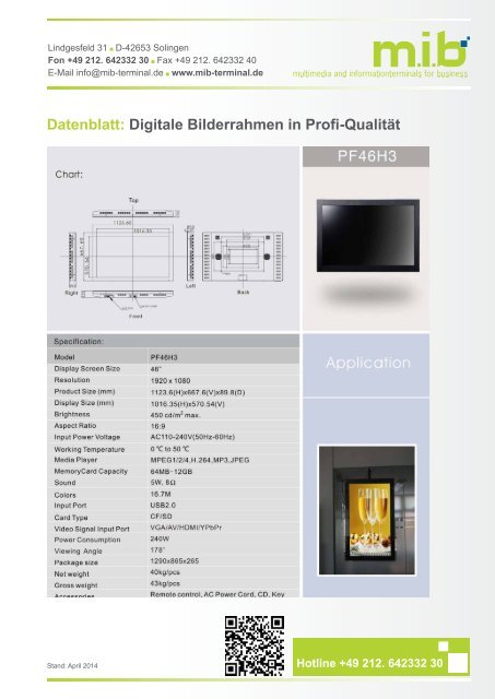 Datenblatt: Digitale Bilderrahmen in Profi-Qualität m.i.b GmbH