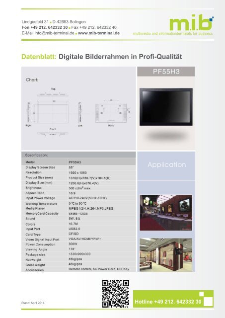 Datenblatt: Digitale Bilderrahmen in Profi-Qualität m.i.b GmbH