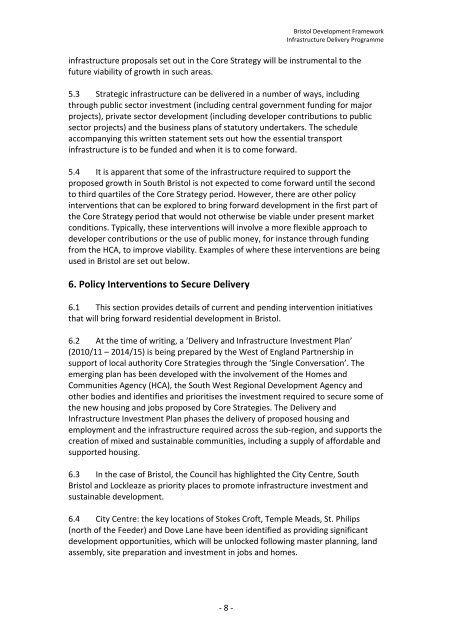 Bristol Development Framework Infrastructure Delivery Programme