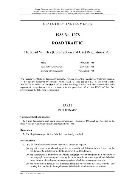 The Road Vehicles (Construction and Use) Regulations 1986