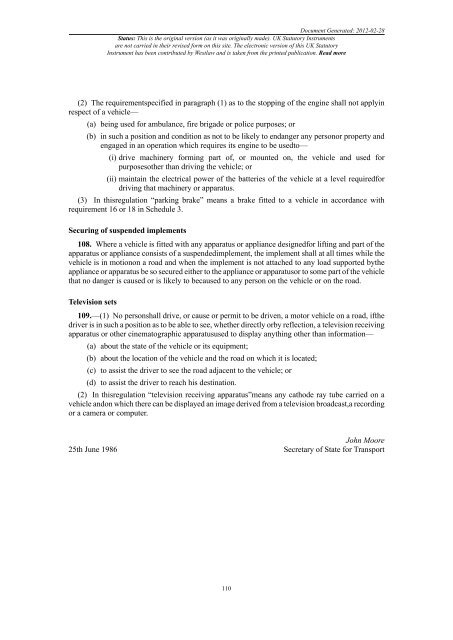 The Road Vehicles (Construction and Use) Regulations 1986