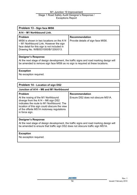 Supplementary Stage 1 Road Safety Audit Designer's Response