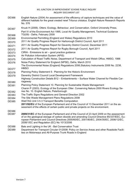 Public Inquiry Documents List
